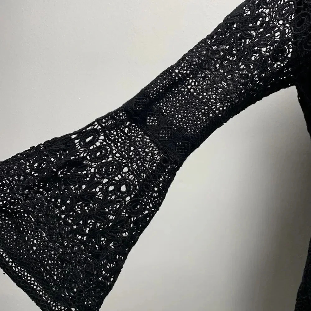 Shoshanna Gabby Dress Mini Mosaic Lace Semi Sheer See Thru Black Nude Size 8 - Picture 5 of 12